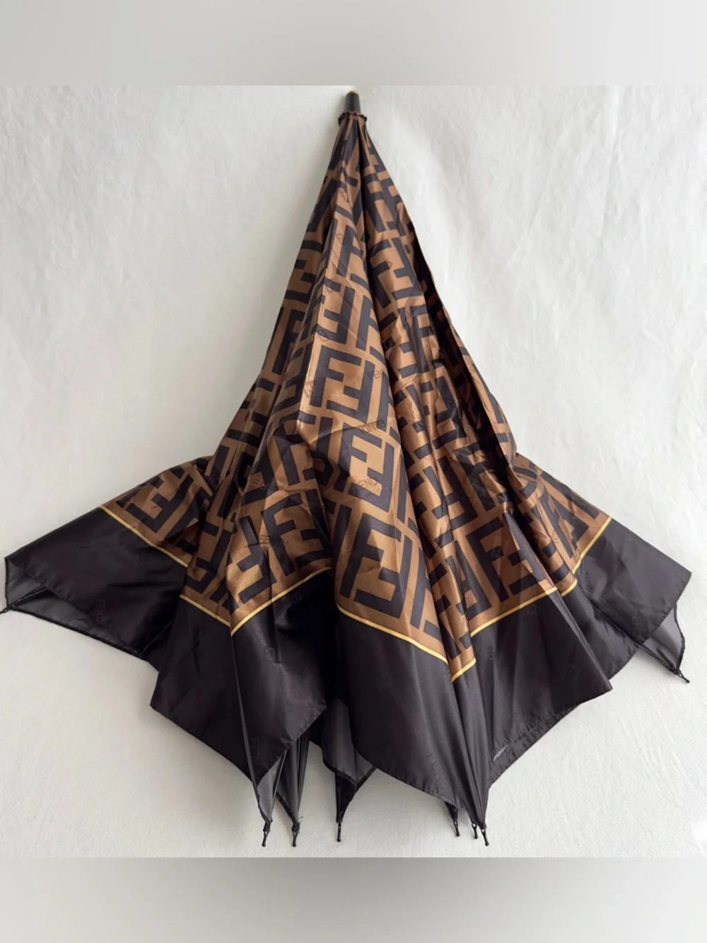 ✨Authentic FENDI Vintage FF Zucca Monogram Nylon Compact Umbrella Brown - Picture 11 of 15